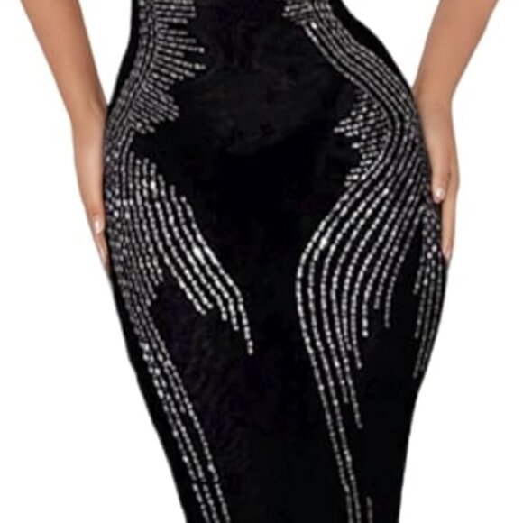 Women's Sparkle Rhinestone Maxi Dress Strapless Side Split Long Bodycon Party - Picture 1 of 7